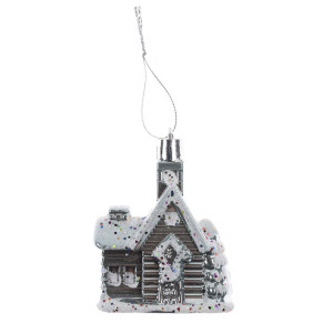 Globuri de Craciun, argintii, SD20-Y-077, 7 cm, plastic, forma casuta, set 6 bucati