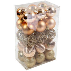 Globuri de Craciun, aurii, N3/6030XLABY, 6 cm, plastic, rotunde, set 30 bucati