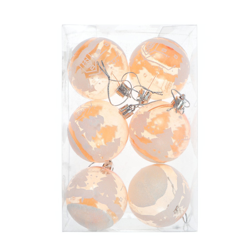 Globuri de Craciun, portocalii, SD19B-6-368, 6 cm, plastic, rotunde, set 6 bucati