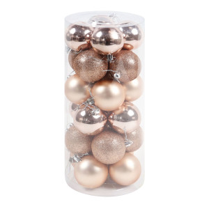 Globuri de Craciun, roz, SD16-26A, 6 cm, plastic, rotunde, set 24 bucati