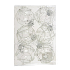 Globuri de Craciun, transparent, SD20B-6-010, 6 cm, plastic, rotunde, set 6 bucati