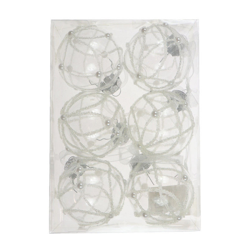Globuri de Craciun, transparent, SD20B-6-010, 6 cm, plastic, rotunde, set 6 bucati