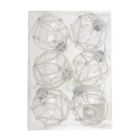 Globuri de Craciun, transparent, SD20B-6-010, 6 cm, plastic, rotunde, set 6 bucati