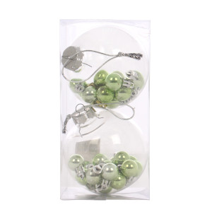 Globuri de Craciun, transparente + verde, SY18CD-039, 10 cm, plastic, rotunde, set 2 bucati