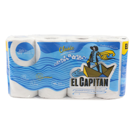 Hartie igienica Don Pedro El Capitan Clasic, neparfumata, alb, 3 straturi, 8 role