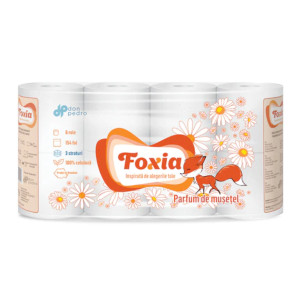 Hartie igienica Don Pedro Foxia, musetel, alb + portocaliu, 3 straturi, 8 role