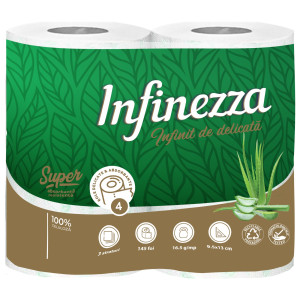 Hartie igienica Infinezza, parfumata, alb + verde, 3 straturi, 4 role