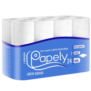 Hartie igienica Papely, neparfumata, alba, 2 straturi, 24 role