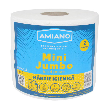 Hartie igienica pentru dispenser Amiano Mini Jumbo, alb, 2 straturi, 2 role / set
