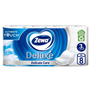 Hartie igienica Zewa Deluxe Delicate Care, neparfumata, alb, 3 straturi, 8 role