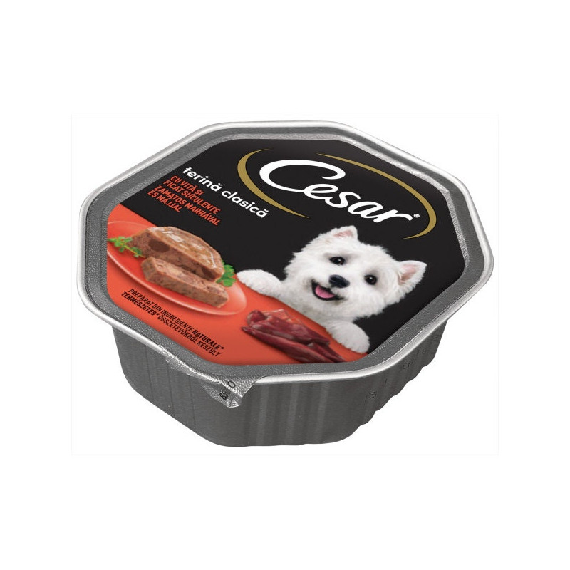 Hrana umeda caini, Cesar, pate 150 g, toate taliile, adult, carne de vita si ficat