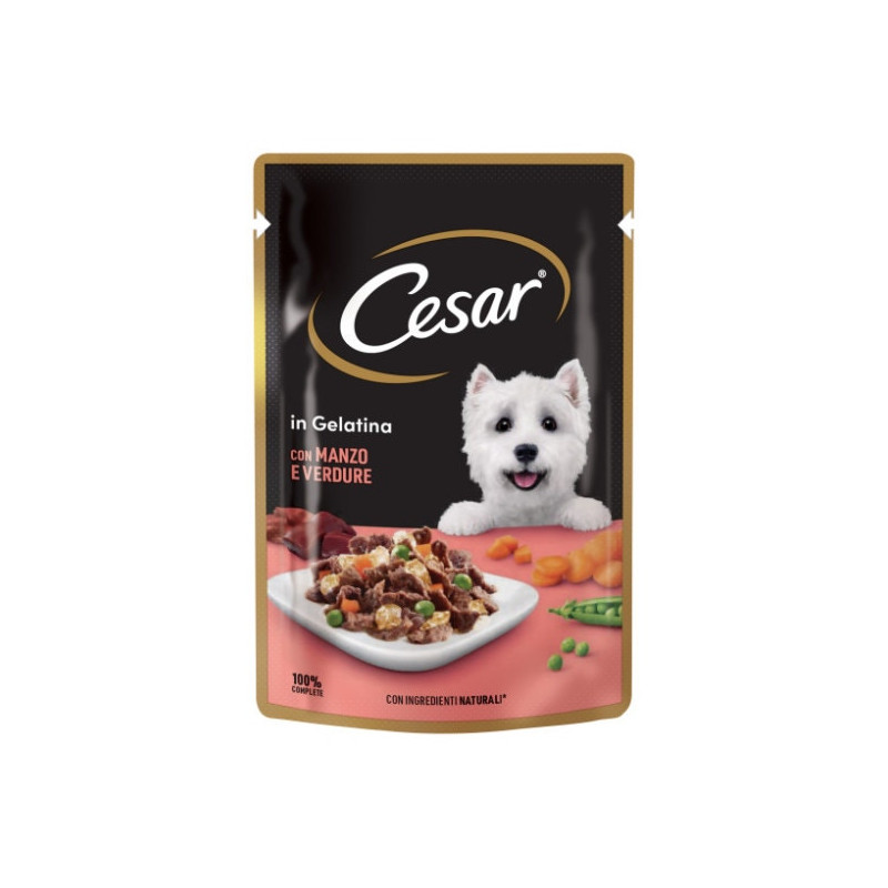 Hrana umeda caini, Cesar, plic 100 g, toate taliile, adult, carne de vita si legume