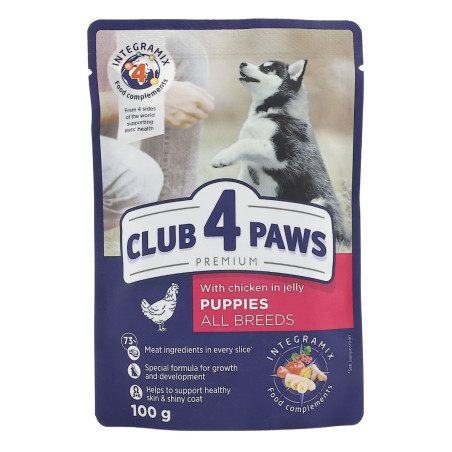 Hrana umeda caini, Club 4 Paws Premium, plic 100 g, talie medie, junior, carne de pui