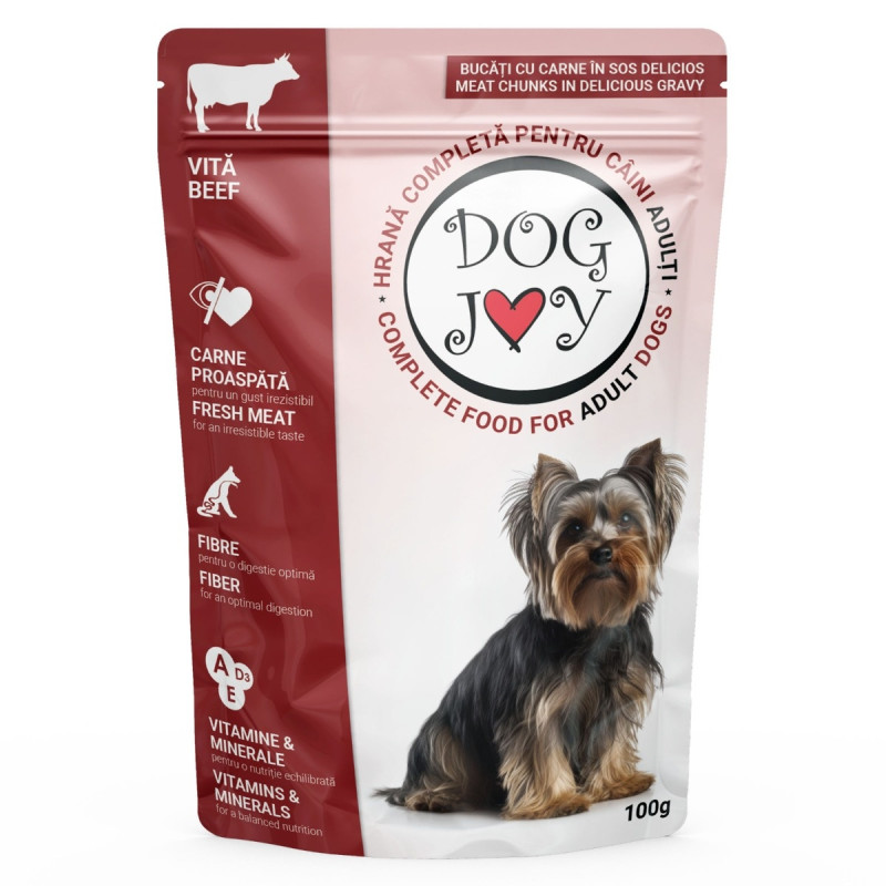 Hrana umeda caini, Dog Joy, plic 100 g, toate taliile, adult, carne de vita