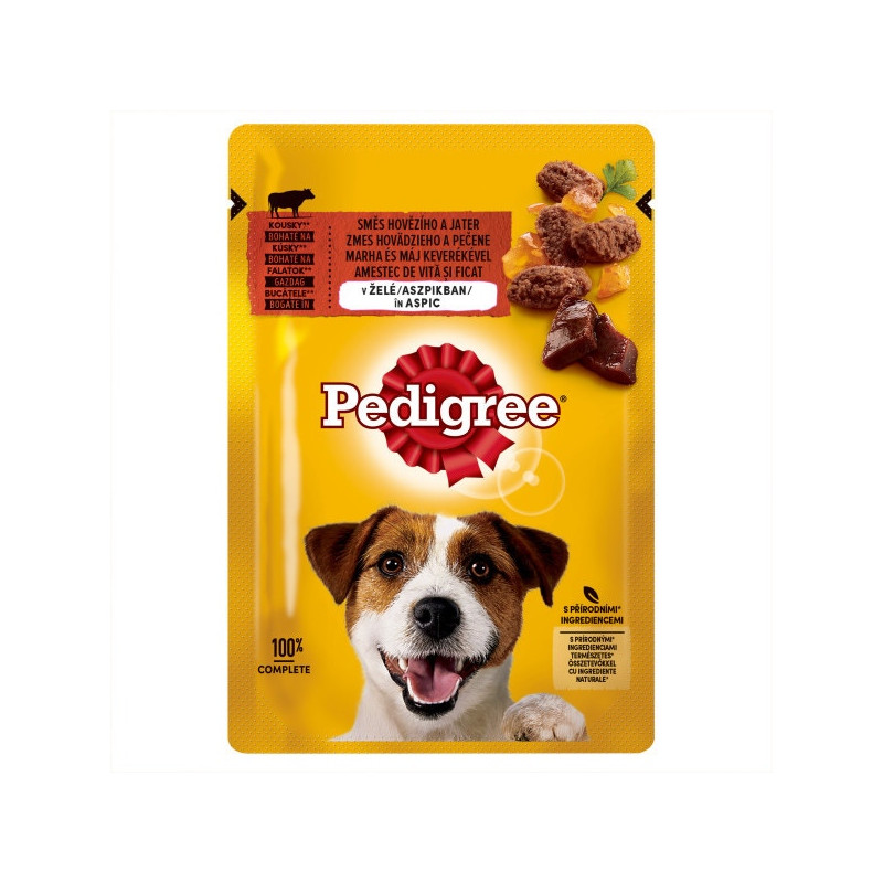 Hrana umeda caini, Pedigree, plic 100 g, talie medie, adult, carne de vita in aspic