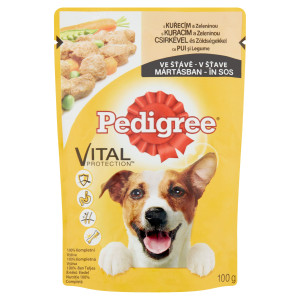 Hrana umeda caini, Pedigree, plic 100 g, toate taliile, adult, carne de pui si legume